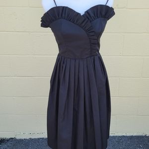 Vintage 1970s Black Spaghetti Strap Ruffled Cocktail Dress